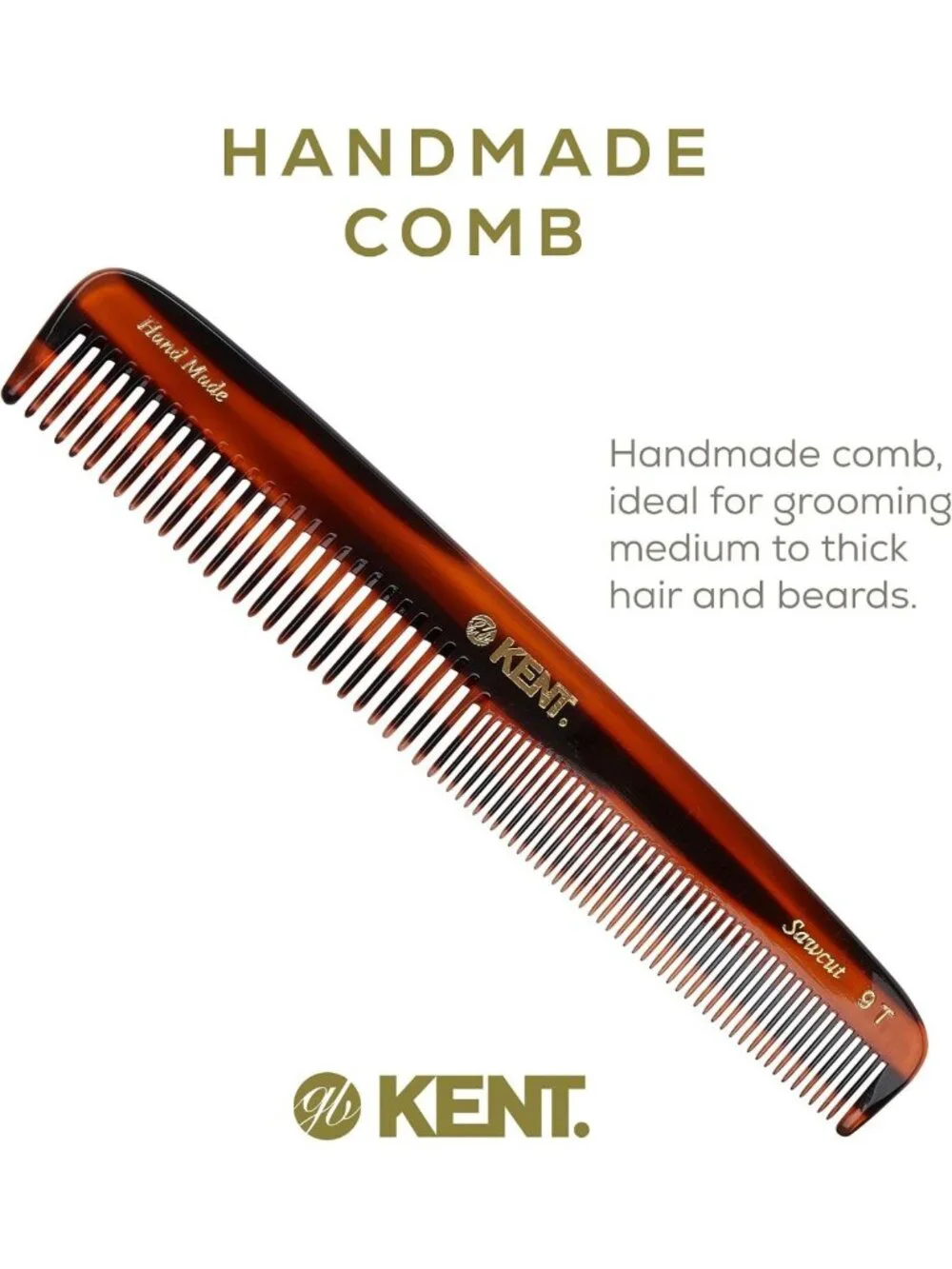 Large Tortoiseshell Detangling Comb - Handmade Fine & Wide Tooth for Wet Hair